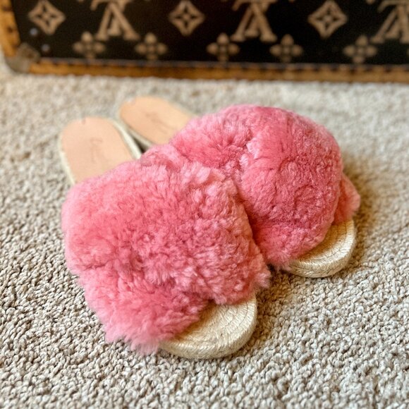 Espadril USA Shoes - Espadril USA Pink Fluffy Espadrille Slide Slip-On Sandals, NEW